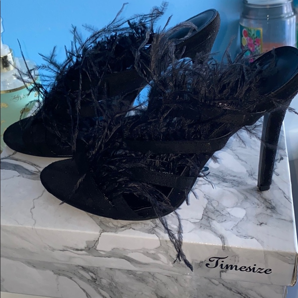 Black Feather Heels